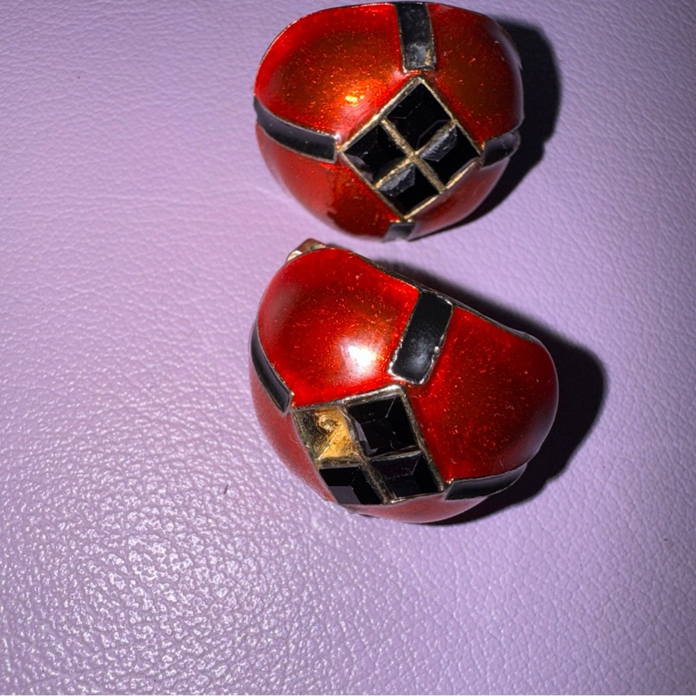 Red and Black Clip-On Earrings